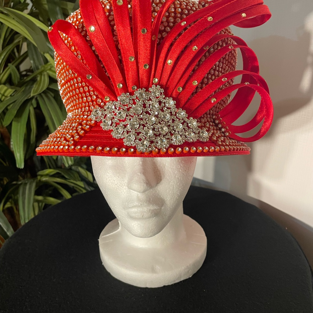 Ben Marc International (48059h) Red Rhinestone Embellished Hat